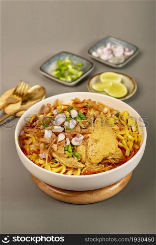 north of thailand cuisine, famous thai cuisine , rice noodles with spicy sauce. rice noodles with spicy sauce