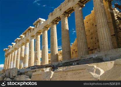 North side of the Parthenon on the Acropolis in Athens, Greece.