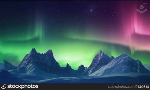 Northern Lights Above Mountains Illustration Generative AI