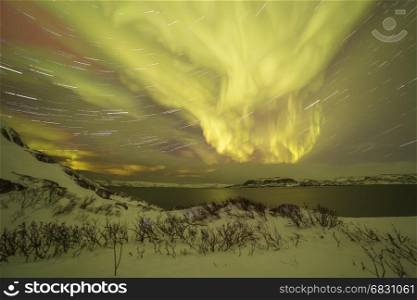 Northern Lights on the Kola Peninsula. Teriberka, Murmansk region, Russia.