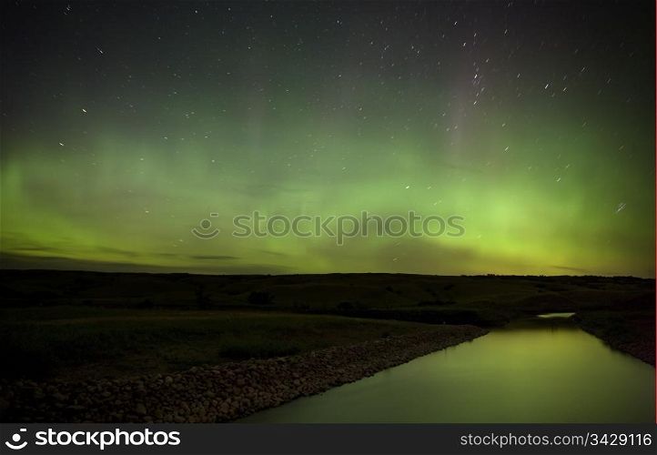 Northern Lights over Saskatchewan River night shot