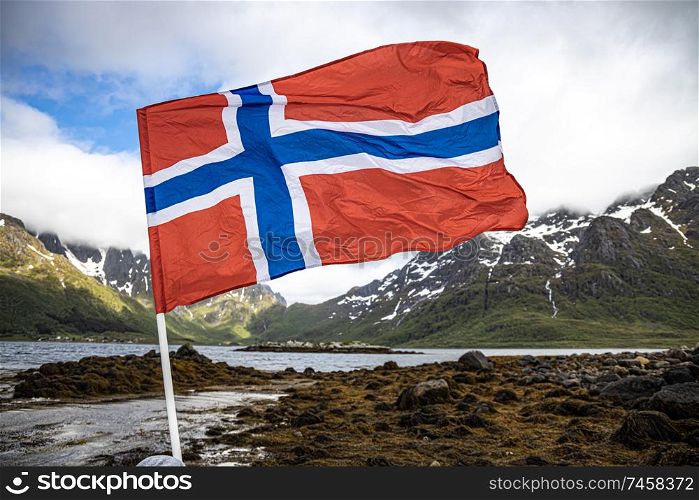 Norway Flag. Beautiful Nature Norway natural landscape.