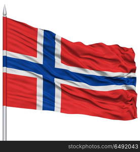 Norway Flag on Flagpole , Flying in the Wind, Isolated on White Background