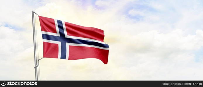 Norway flag waving on sky background. 3D Rendering