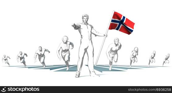 Norway Racing to the Future with Man Holding Flag. Norway Racing to the Future
