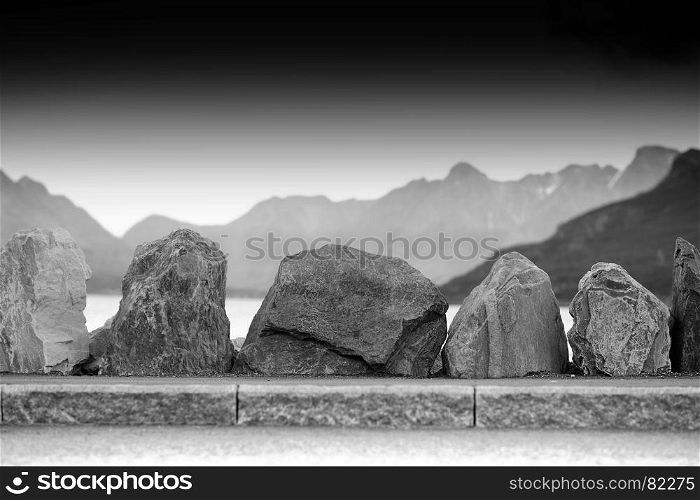 Norway road stones border with mountains background hd. Norway road stones border with mountains background