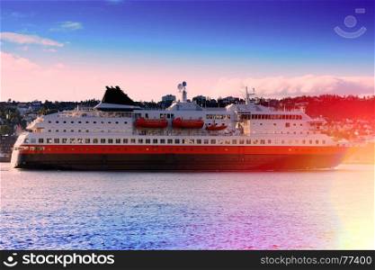Norway transport ship with light leak background. Norway transport ship with light leak background hd