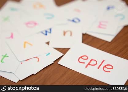Norwegian; Learning the New Word with the Alphabet Cards; Writing APPLE