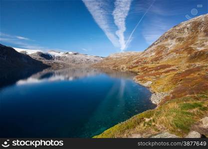 Norwegian mountain autumn landscape with lake