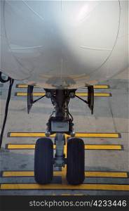 Nose wheel on commercial airliner