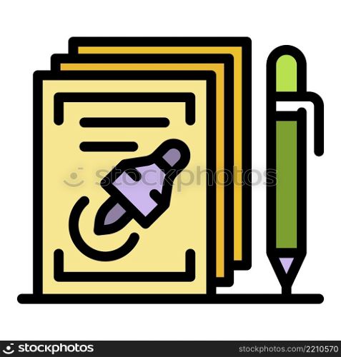 Notary pen document icon. Outline notary pen document vector icon color flat isolated. Notary pen document icon color outline vector