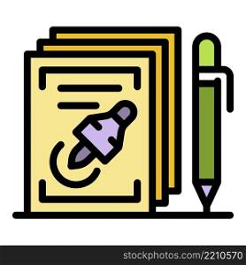Notary pen document icon. Outline notary pen document vector icon color flat isolated. Notary pen document icon color outline vector