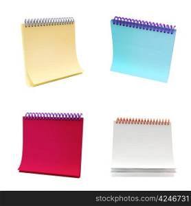 Note book: set of 4 different colors and foreshortening isolated on white