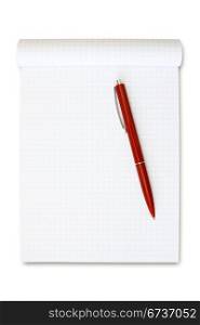 note book with red pen. isolated on white.