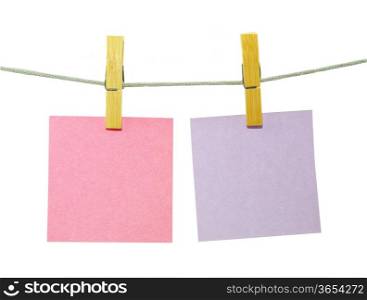 note paper blanks on rope isolated on white