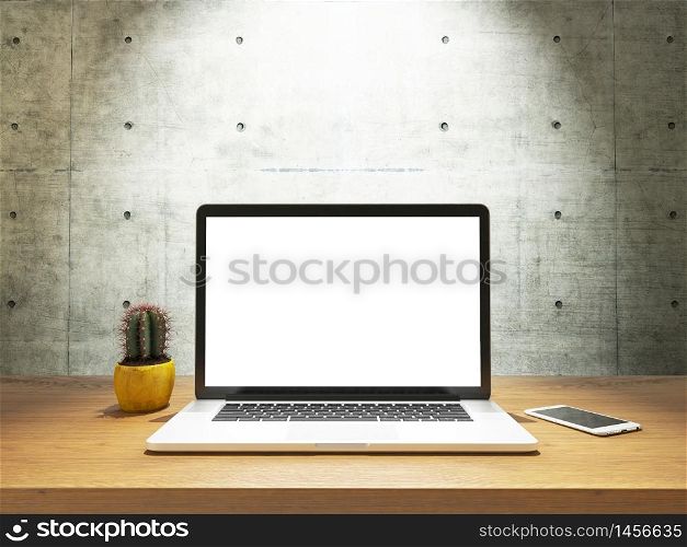 notebook and mobile phone together with white screen mock up template 3d render