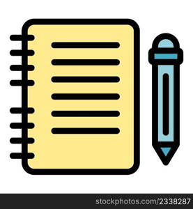 Notebook and pencil icon. Outli≠notebook and pencil vector icon color flat isolated. Notebook and pencil icon color outli≠vector