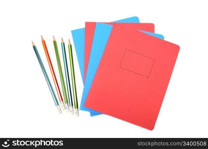 Notebook and pencil isolated on a white background