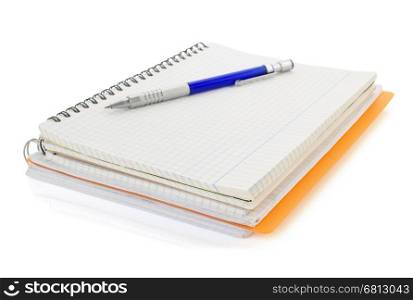 notebook and pencil isolated on white background