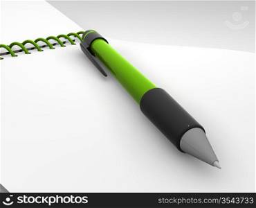 Notebook and the pen. 3d