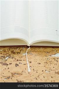 notebook on cork wood