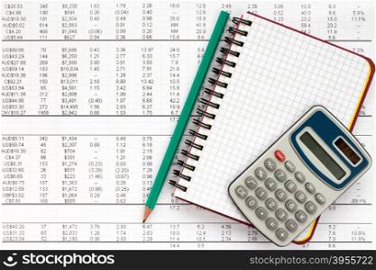 Notebook,pencil and calculator on financial statement , concept of accounting.