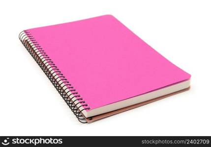 Notebook with pink color cover isolated on white.