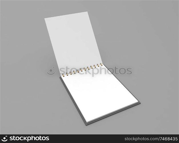 Notepad mock up on gray background. 3d render illustration.. Notepad mock up on gray background. 