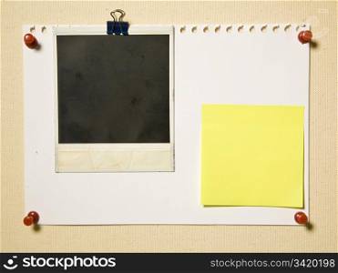 Notepad Page With Camera Frame And Note On Textile Background