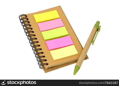 notepad paper and pen isolated on a white