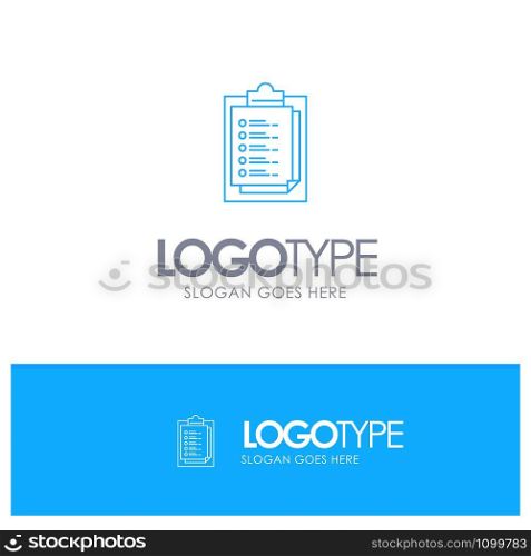 Notepad, Report Card, Result, Presentation Blue outLine Logo with place for tagline