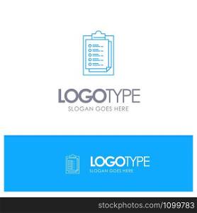 Notepad, Report Card, Result, Presentation Blue outLine Logo with place for tagline