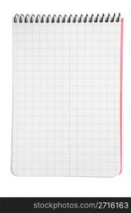 Notepad with squared paper isolated on white background with clipping path
