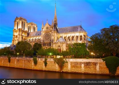 Notre Dame cathedral in Paris sunset in France French Gothic architecture
