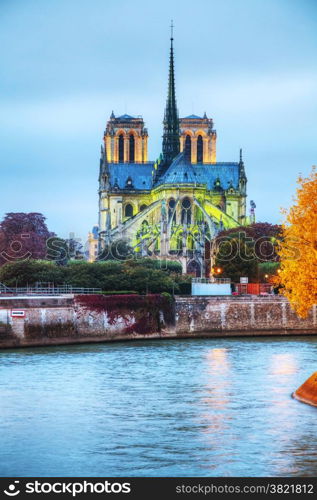 Notre Dame de Paris cathedral at night