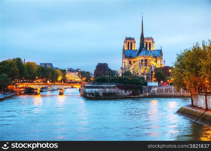 Notre Dame de Paris cathedral at night