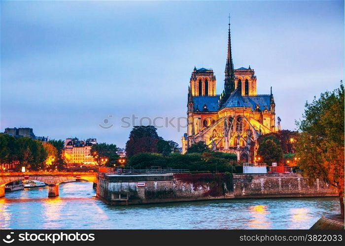 Notre Dame de Paris cathedral at night