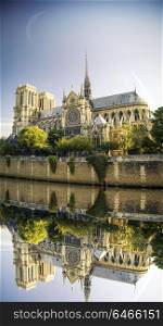 Notre Dame de Paris Cathedral, France. Hand drawing sketch illustration of french travel landmark.