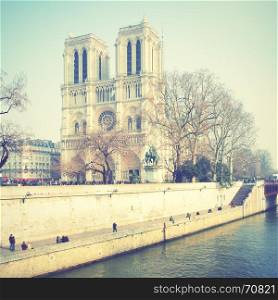 Notre Dame de Paris, France. Retro style filtered image