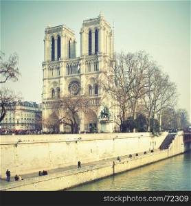 Notre Dame de Paris. Retro style filtred image