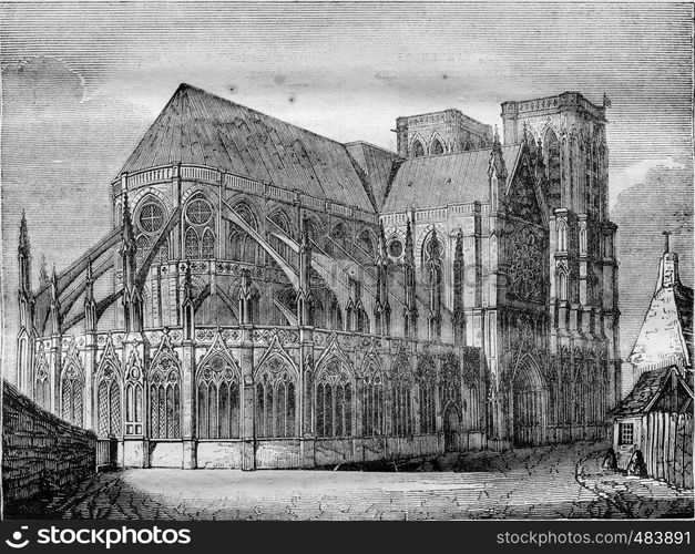 Notre Dame de Paris, vintage engraved illustration. Magasin Pittoresque 1836.