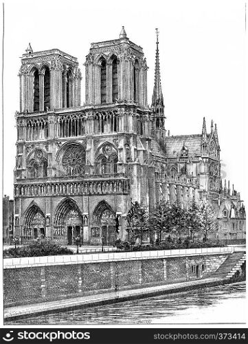 Notre-Dame de Paris, vintage engraved illustration. Paris - Auguste VITU ? 1890.