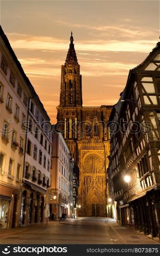 Notre Dame de Strasbourg and beautiful sunrise, France