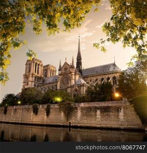 Notre Dame in Paris at sunset, France