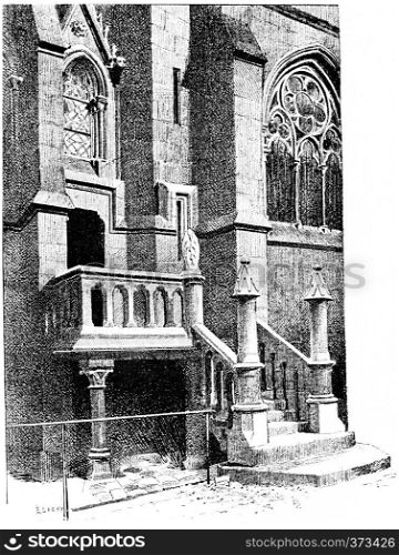 Notre Dame, Stairs vestries, vintage engraved illustration. Paris - Auguste VITU ? 1890.