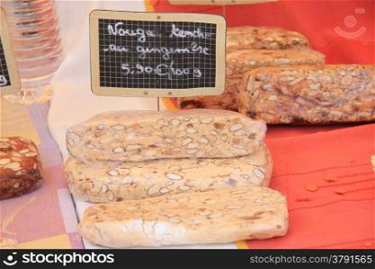 Nougat at a market stall in the Provence, France