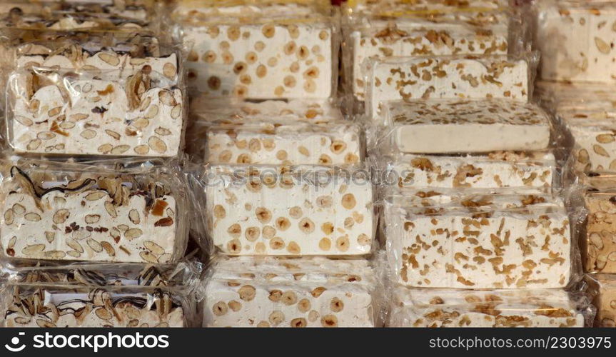 nougat exhibited in Cremona. nougat with almonds