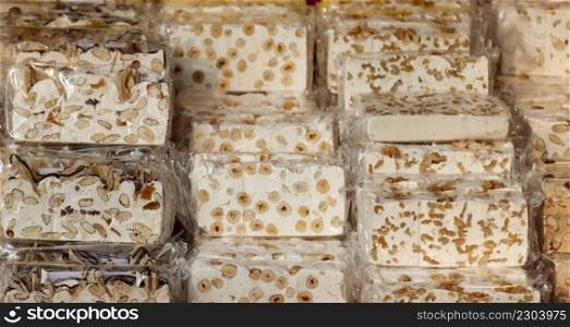 nougat exhibited in Cremona. nougat with almonds