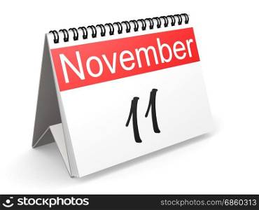 November 11 on red and white calendar, 3D rendering