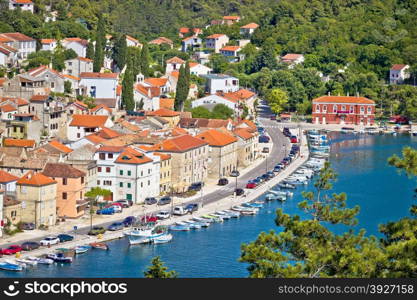 Novigrad Dalmatinski aerial waterfront view, Dalmatia, Croatia